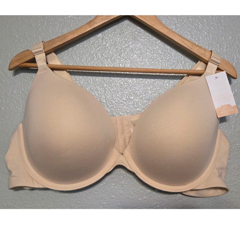 Cacique Cotton Boost Plunge Bra 48B Nude Beige Push Up Underwire NWT